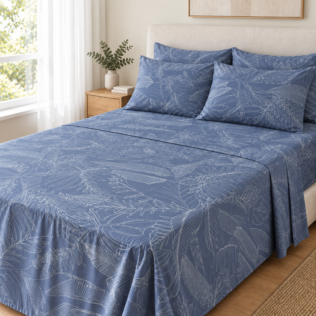 COLCHA HOME Dusky Leaves BOTANICA Collection Bedsheet