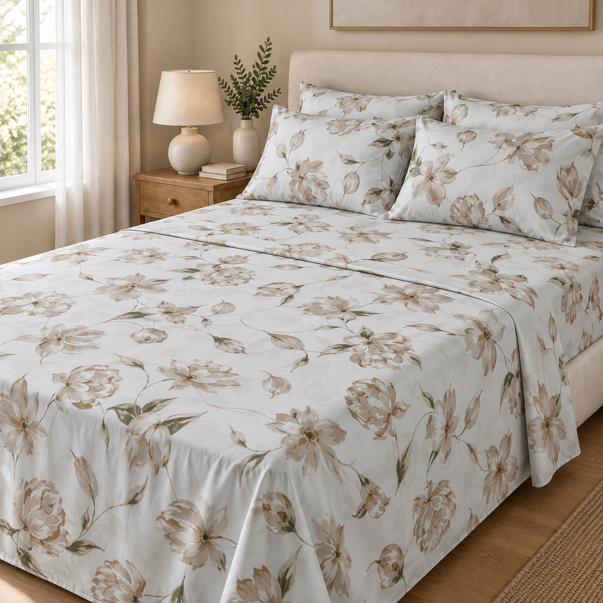 COLCHA HOME Ivory Blossom BOTANICA Collection Bedsheet