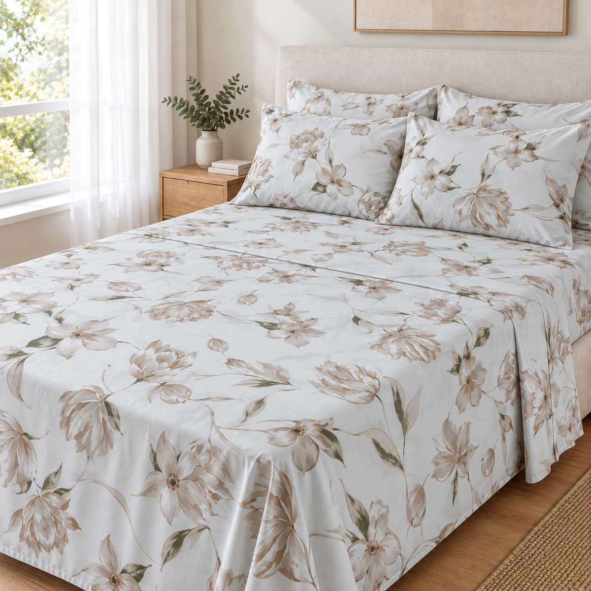 COLCHA HOME Ivory Blossom BOTANICA Collection Bedsheet