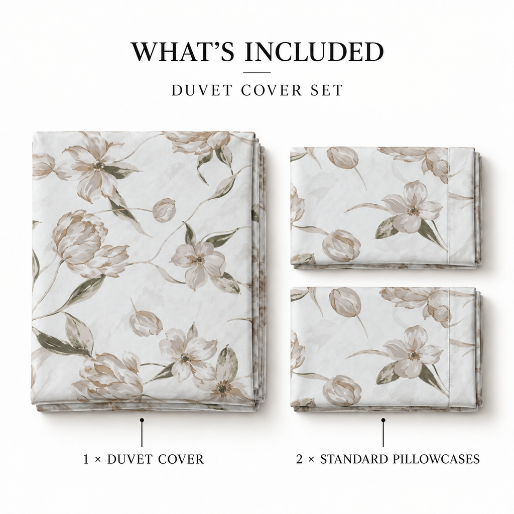 COLCHA HOME Ivory Blossom BOTANICA Collection Duvet Cover
