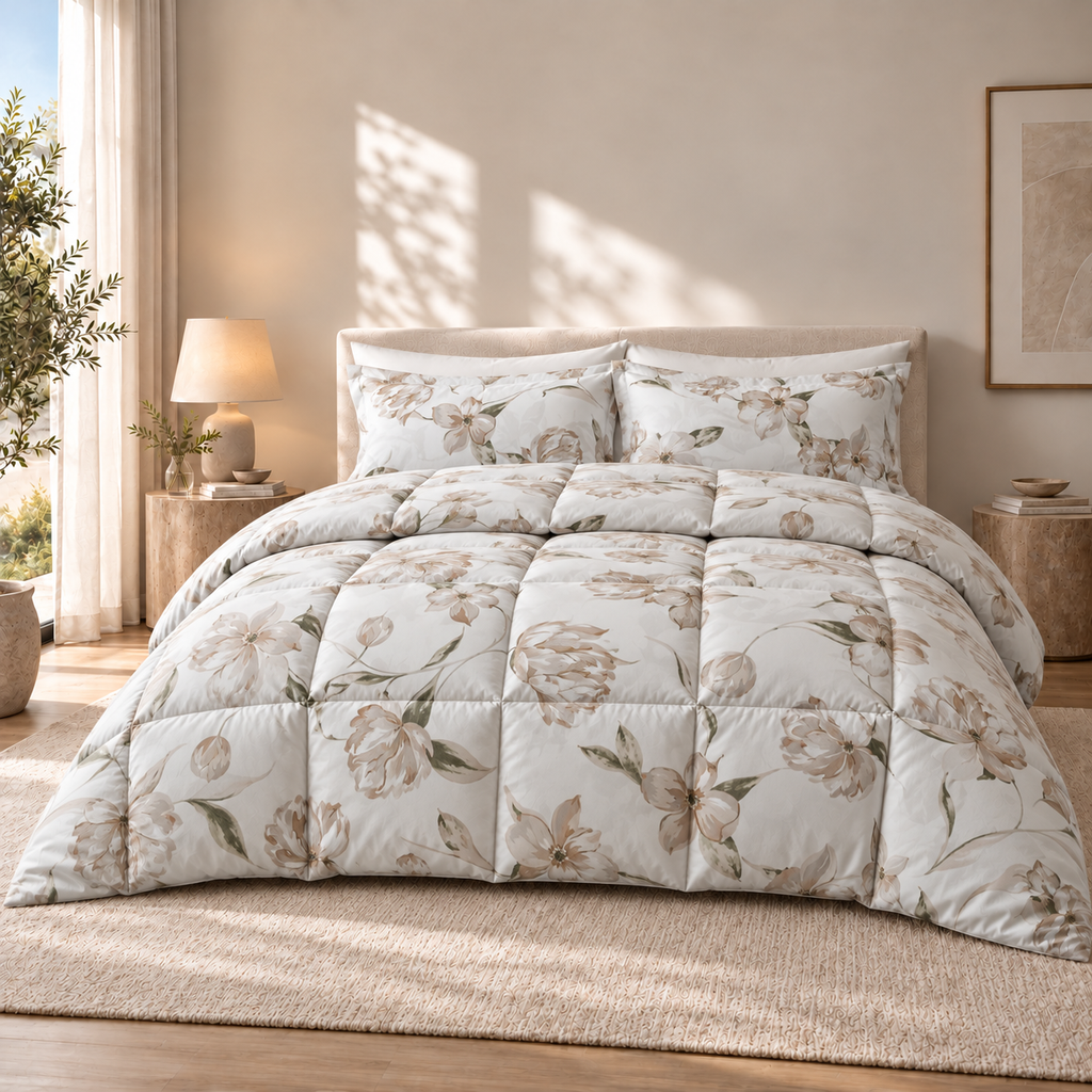 COLCHA HOME Ivory Blossom BOTANICA Collection Filled Duvet