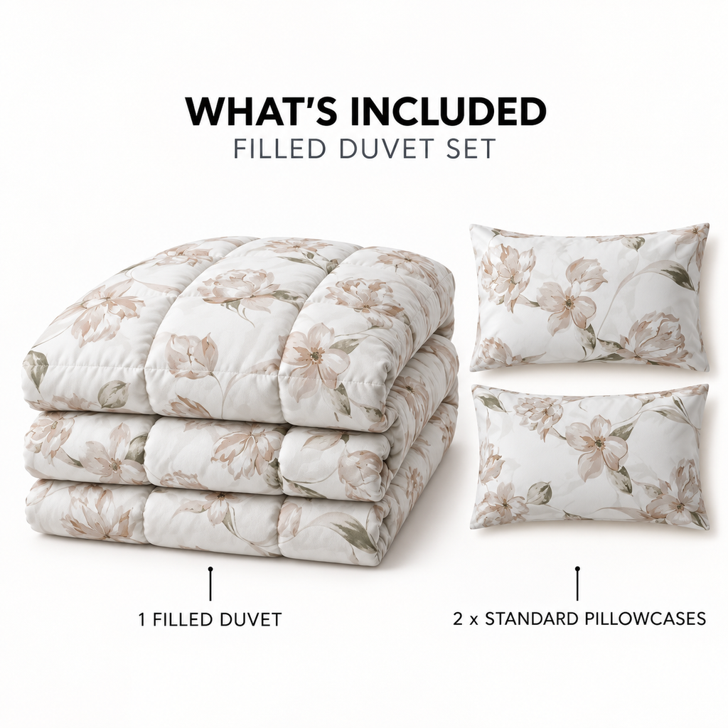 COLCHA HOME Ivory Blossom BOTANICA Collection Filled Duvet
