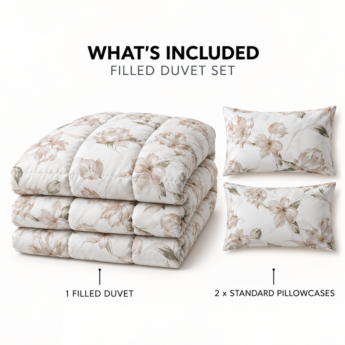 COLCHA HOME Ivory Blossom BOTANICA Collection Filled Duvet