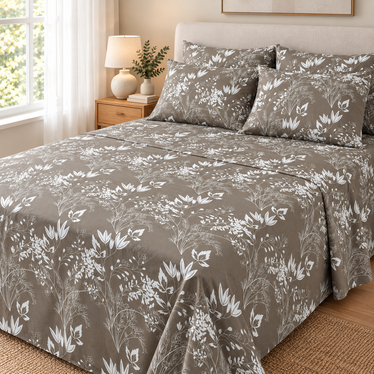 COLCHA HOME Mocha Meadow BOTANICA Collection Bedsheet