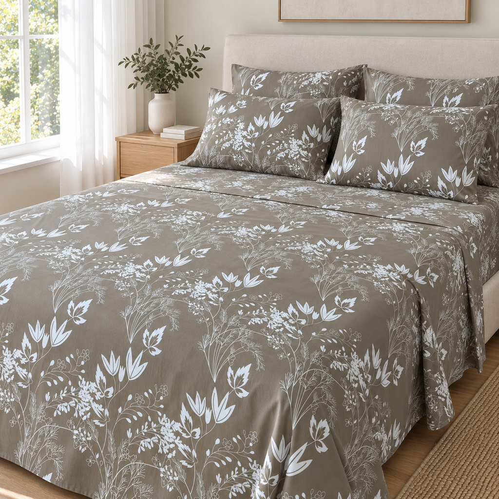 COLCHA HOME Mocha Meadow BOTANICA Collection Bedsheet