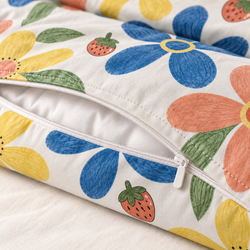 COLCHA HOME Berry Bloom COLCHA LITTLE duvet cover detail.