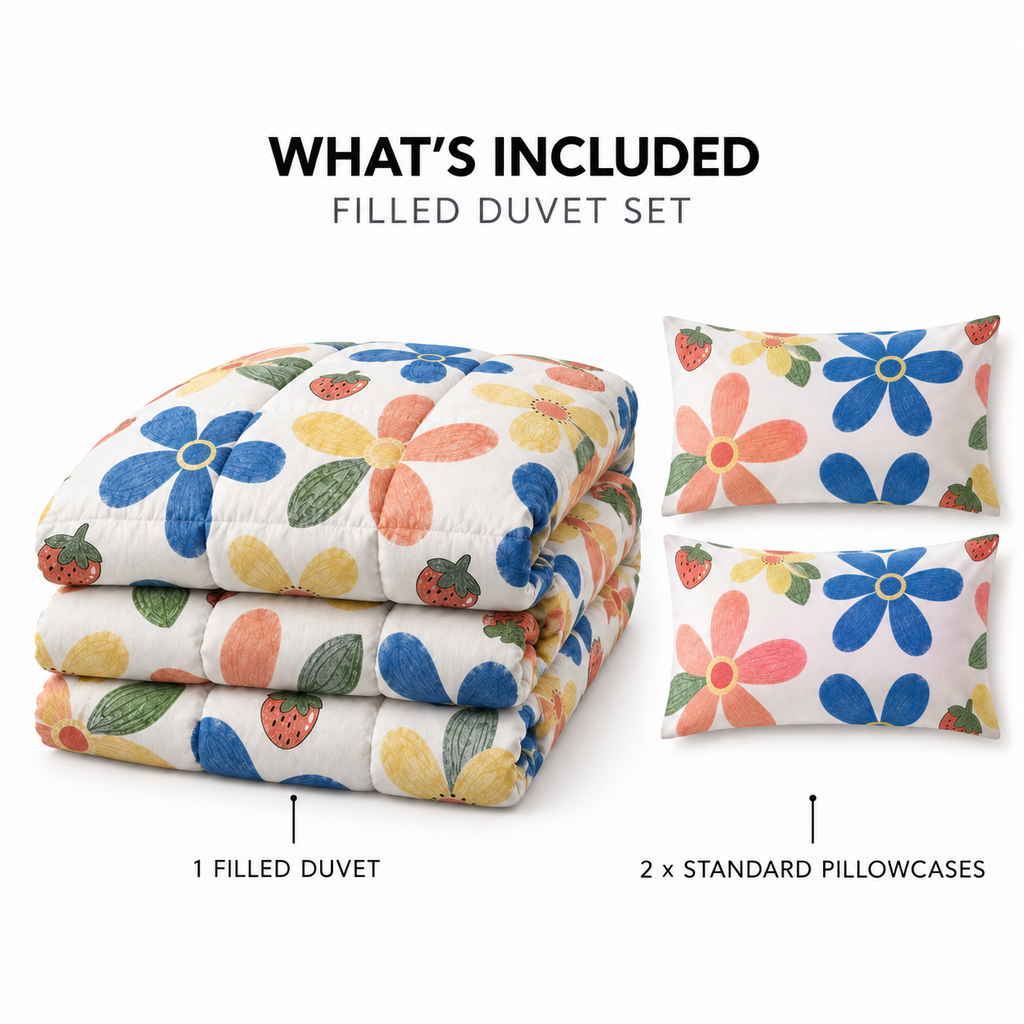 COLCHA HOME Berry Bloom COLCHA LITTLE filled duvet set.