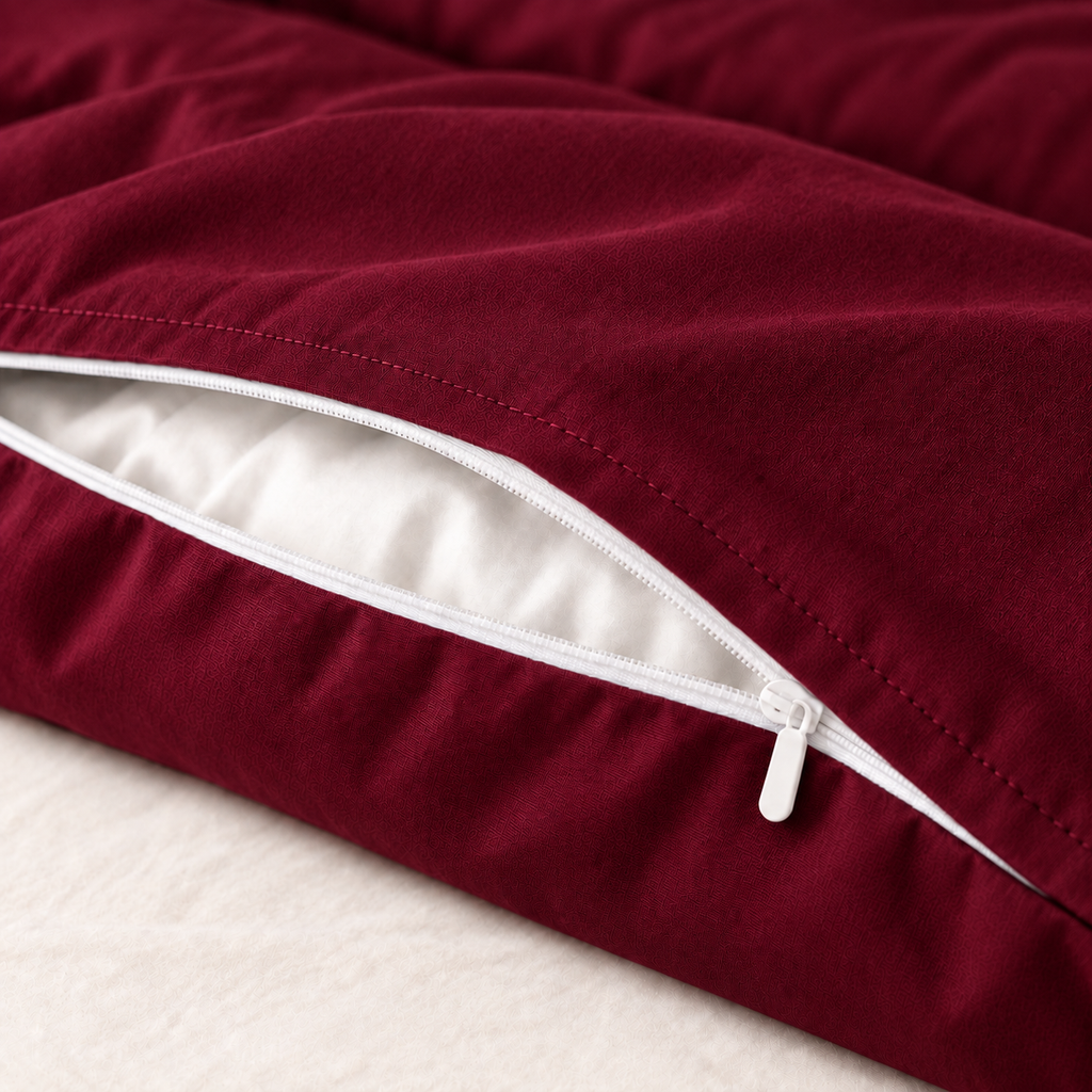 COLCHA HOME Bordeaux Pure Collection duvet cover detail.