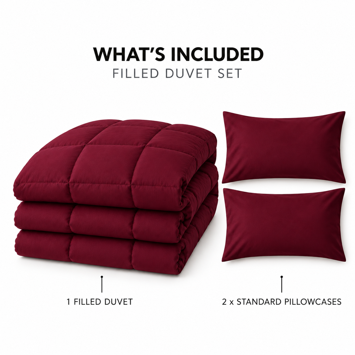 COLCHA HOME Bordeaux Pure Collection filled duvet set.