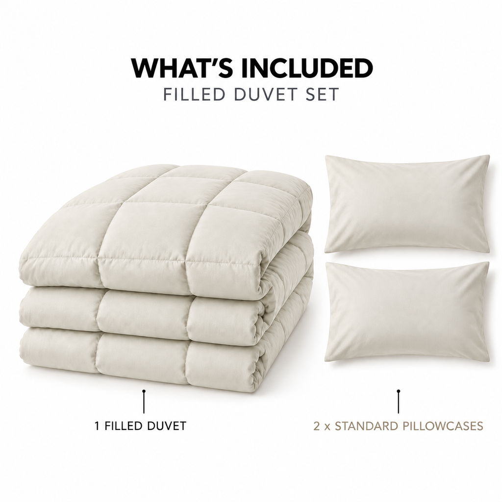 COLCHA HOME Crème Pure Collection filled duvet set.