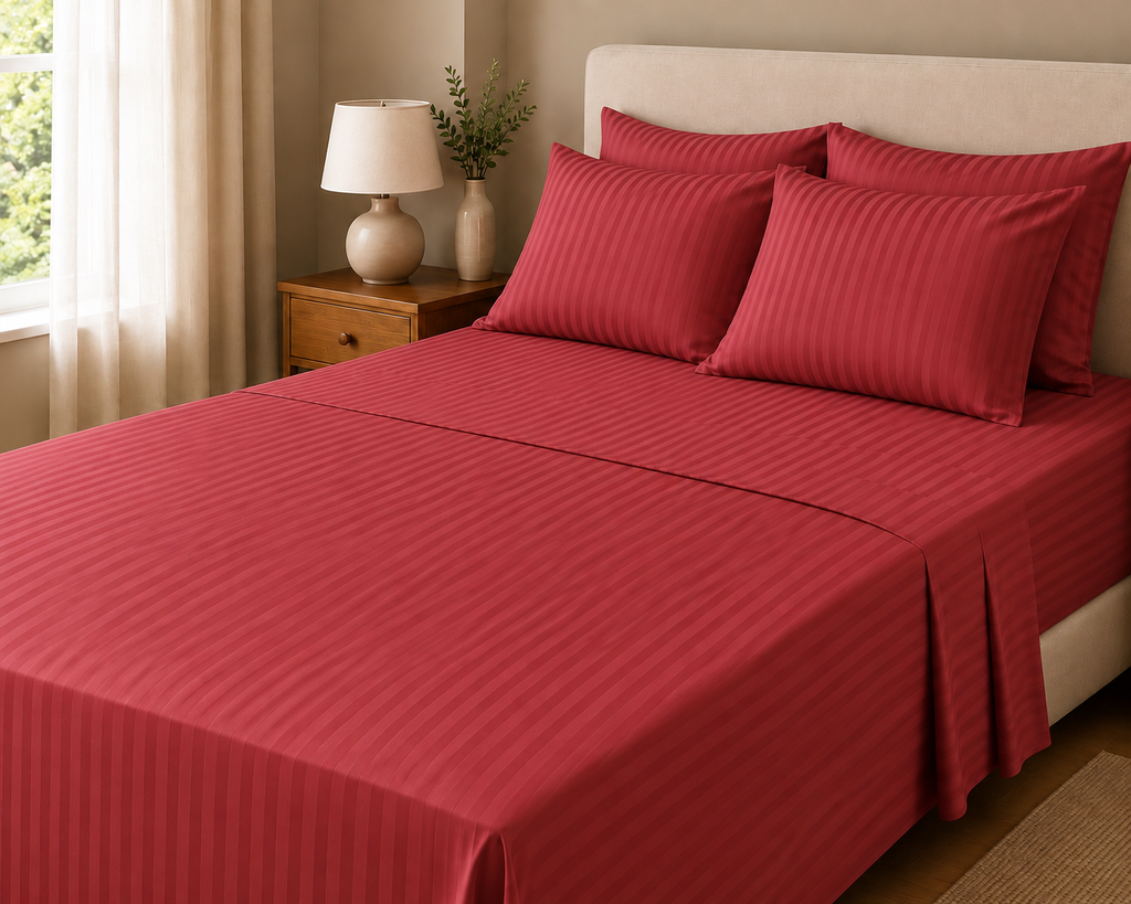 COLCHA HOME Crimson Blush Timeless Stripes bedsheet