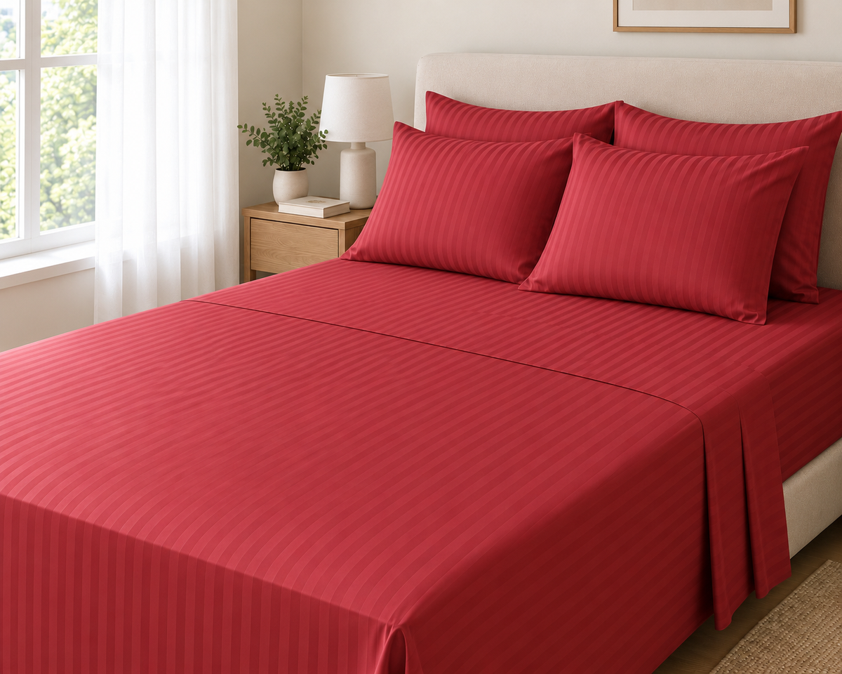COLCHA HOME Crimson Blush Timeless Stripes bedsheet