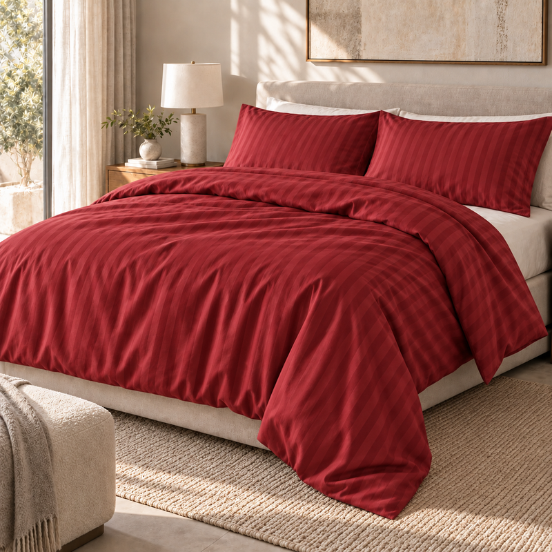 COLCHA HOME Crimson Blush Timeless Stripes duvet cover