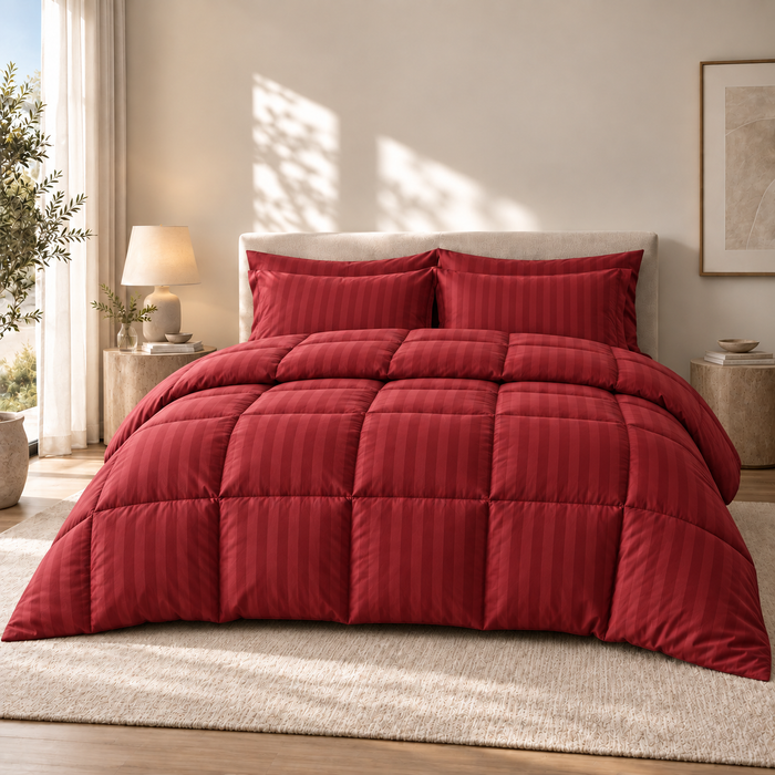 COLCHA HOME Crimson Blush Timeless Stripes filled duvet
