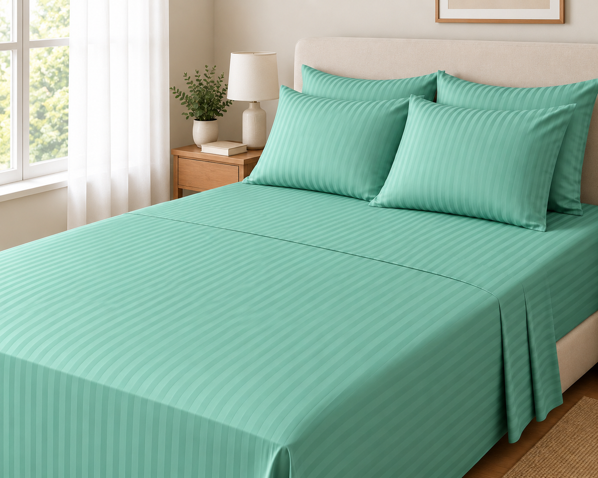 COLCHA HOME Duck Egg Timeless Stripes bedsheet