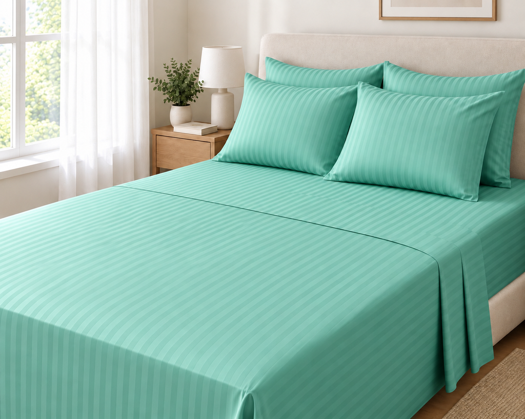 COLCHA HOME Duck Egg Timeless Stripes bedsheet