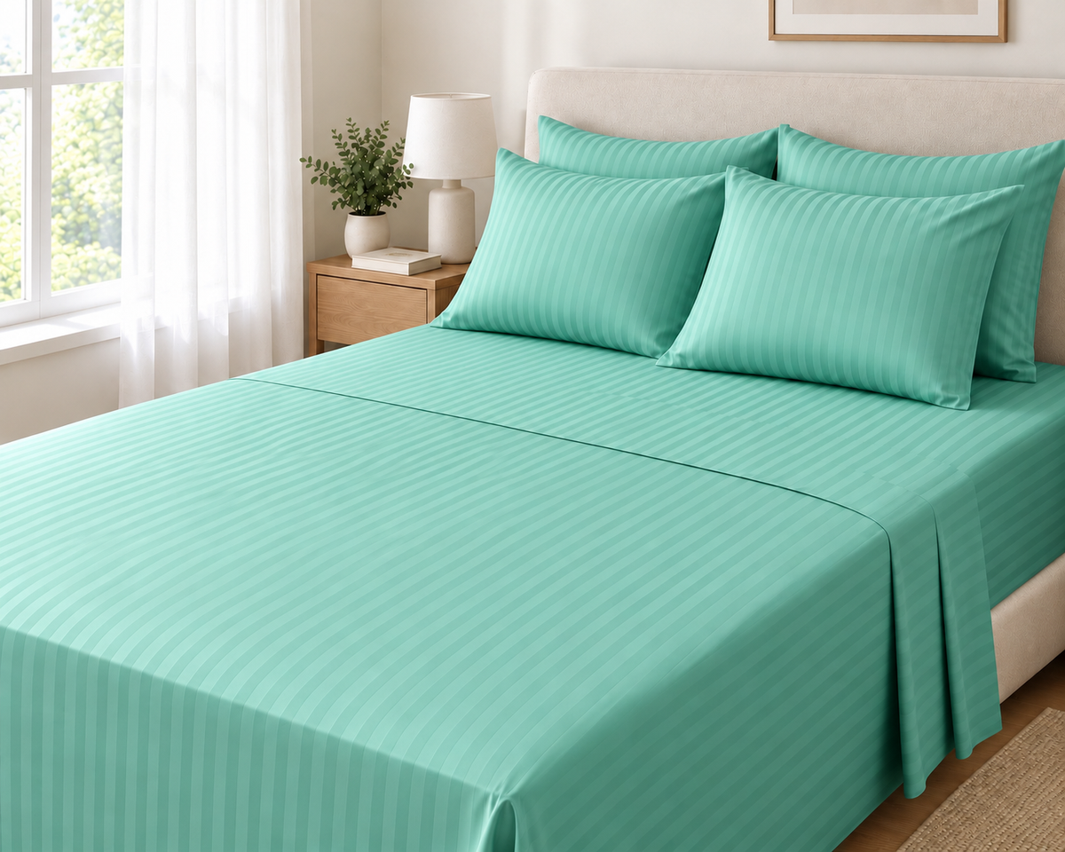 COLCHA HOME Duck Egg Timeless Stripes bedsheet