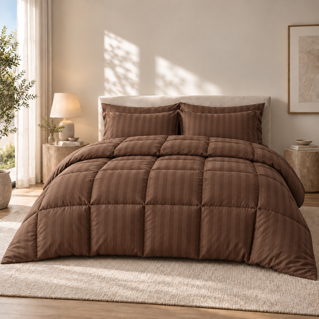 COLCHA HOME Espresso Timeless Stripes filled duvet