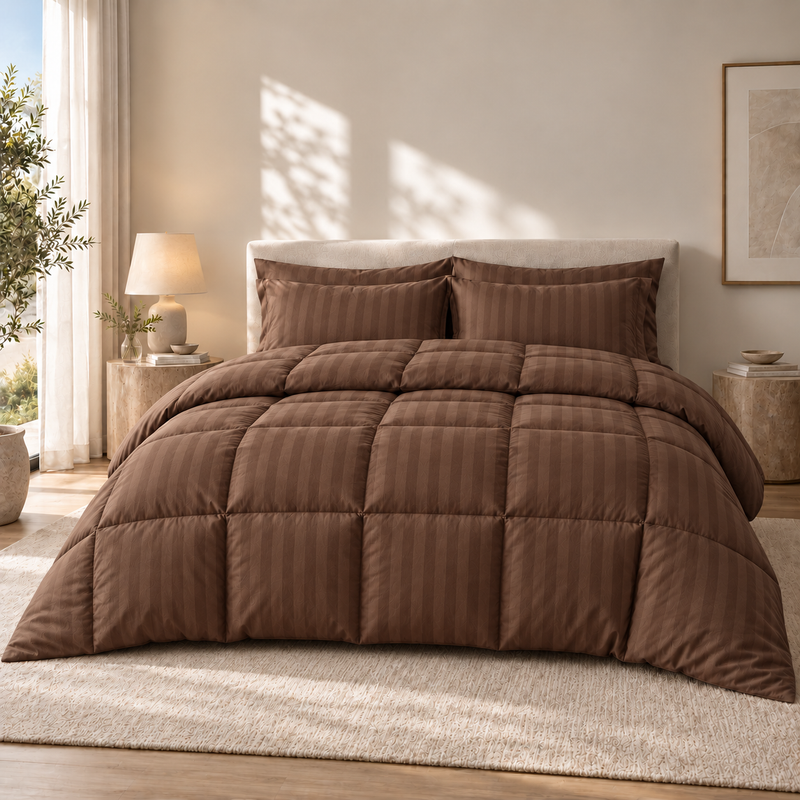COLCHA HOME Espresso Timeless Stripes filled duvet