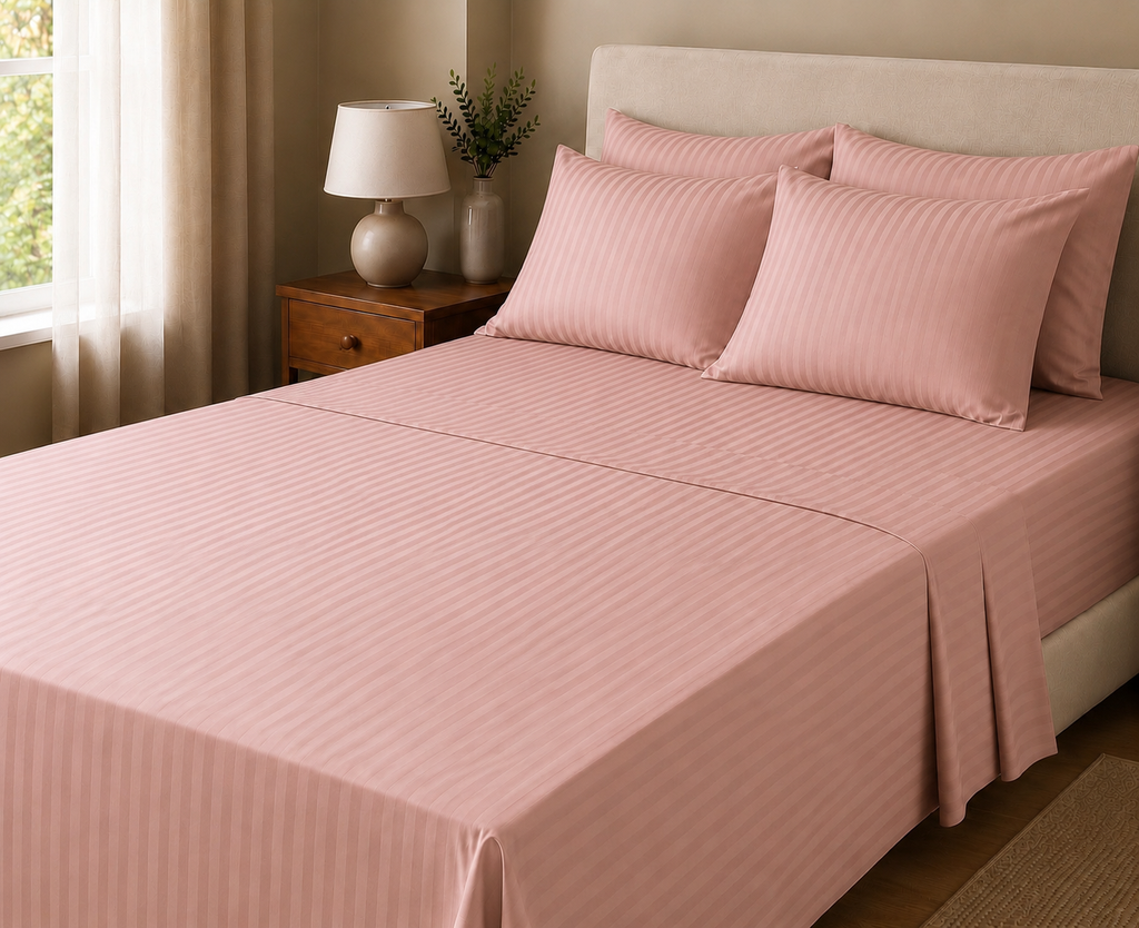COLCHA HOME Rosé Blush Timeless Stripes bedsheet