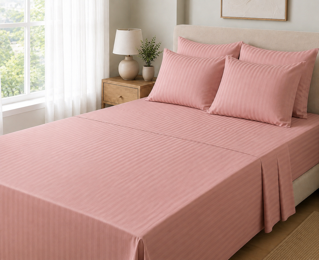 COLCHA HOME Rosé Blush Timeless Stripes bedsheet