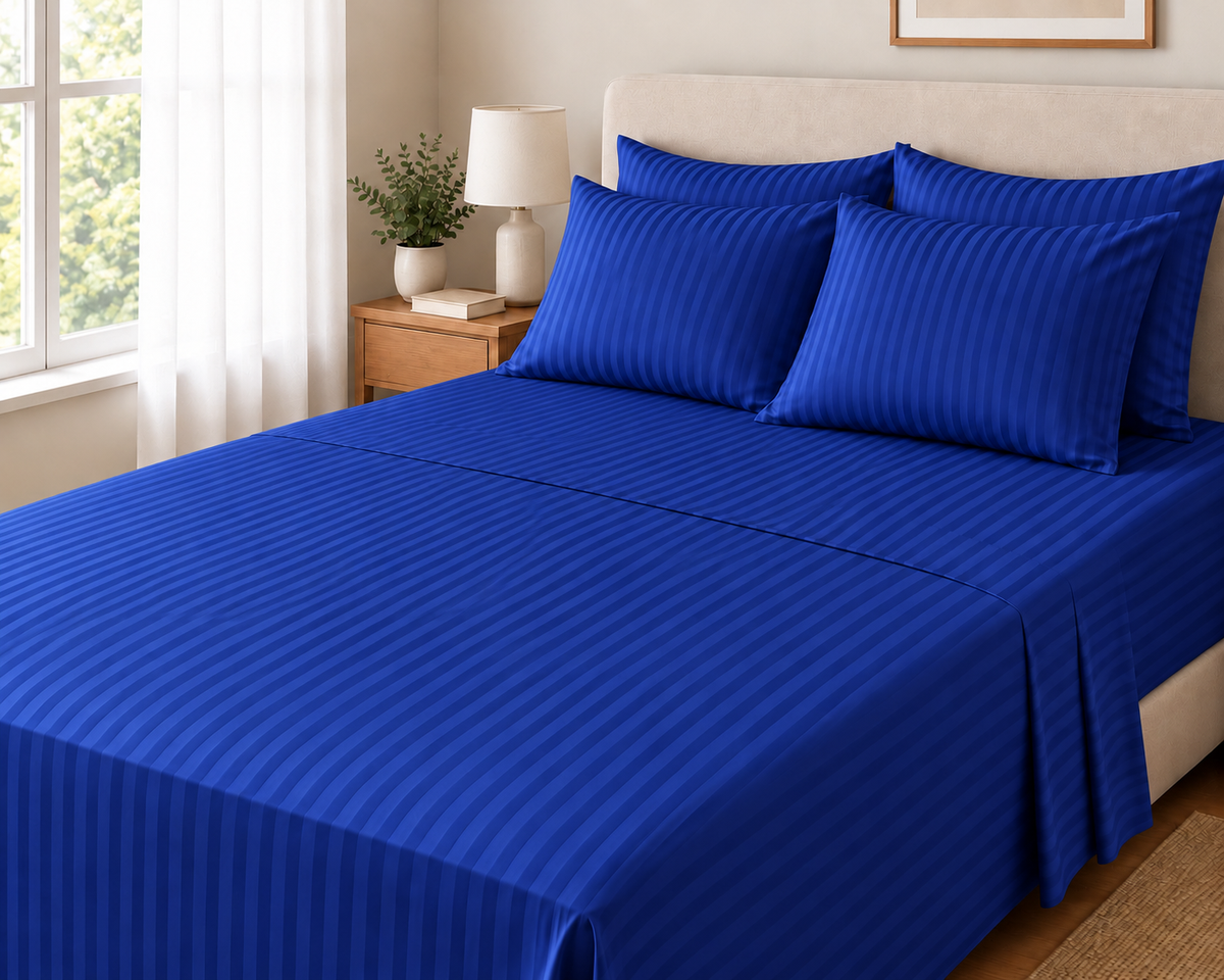 COLCHA HOME Royal Azure Timeless Stripes bedsheet