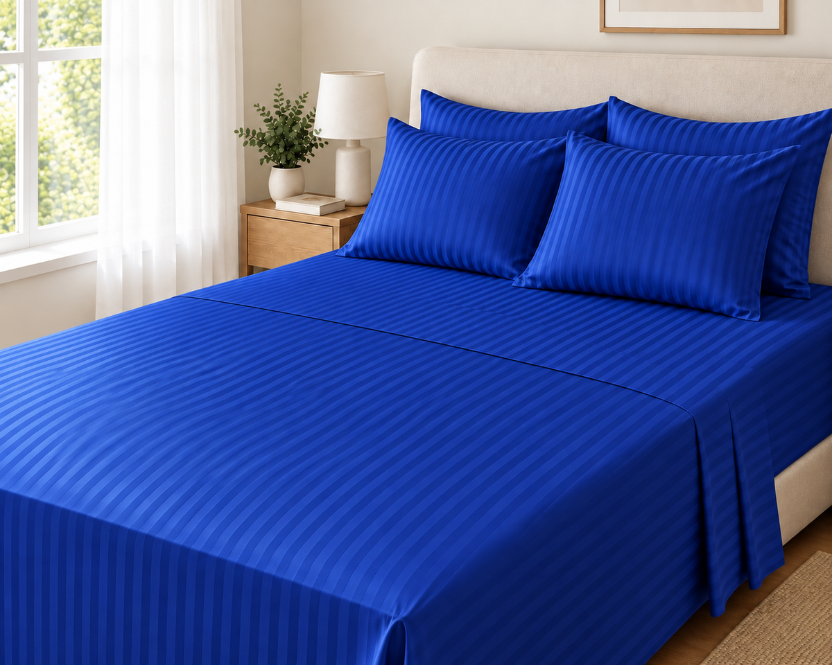 COLCHA HOME Royal Azure Timeless Stripes bedsheet