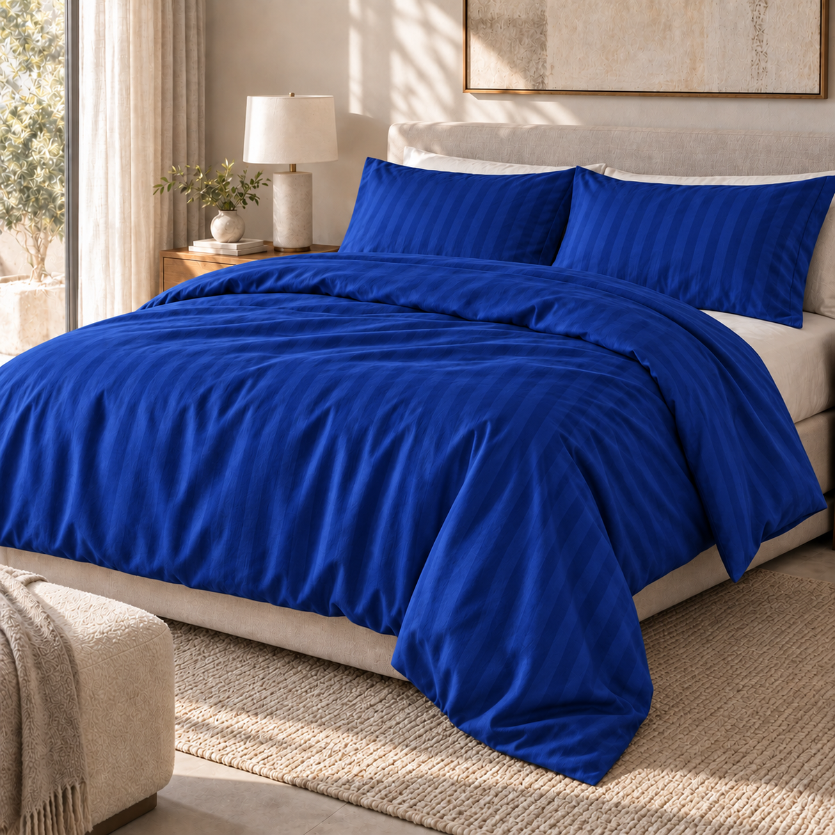 COLCHA HOME Royal Azure Timeless Stripes duvet cover.