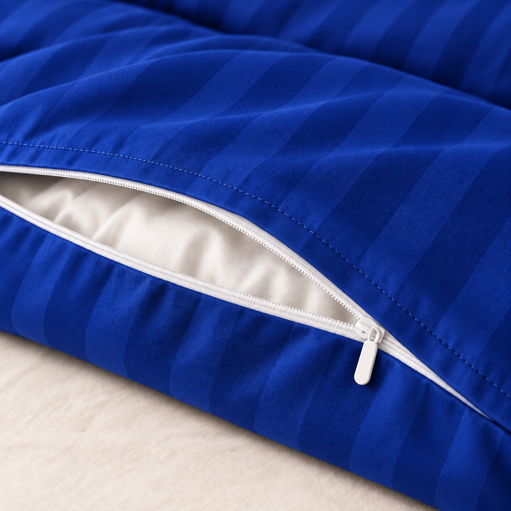 COLCHA HOME Royal Azure Timeless Stripes duvet cover detail.