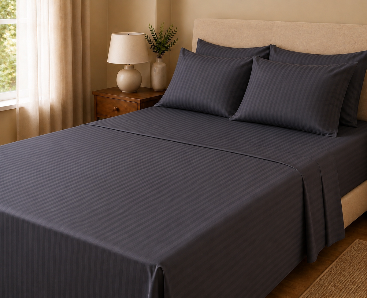 COLCHA HOME Slate Timeless Stripes bedsheet