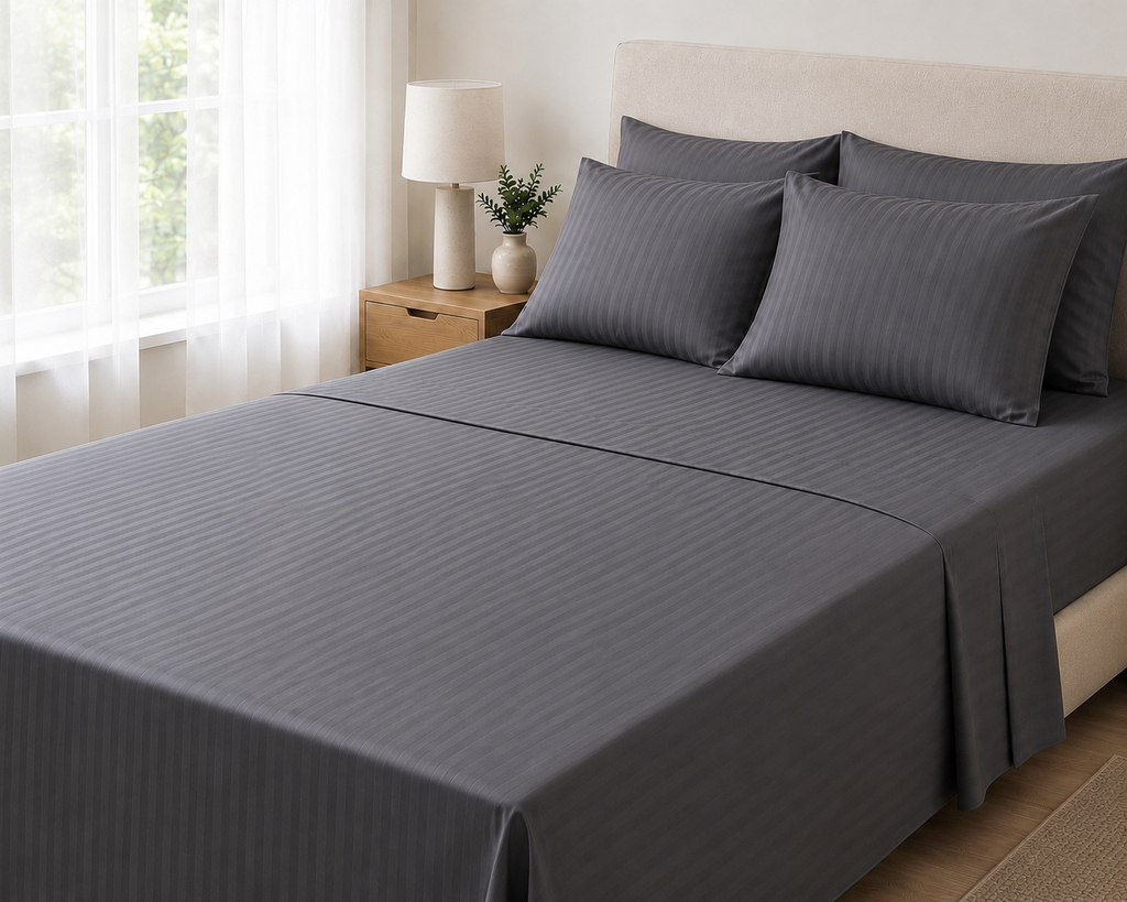 COLCHA HOME Slate Timeless Stripes bedsheet